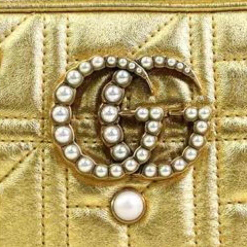 GUCCI Shoulder Bag GG Marmont Leather Faux Pearl Gold 447632  - COA Included - Picture 11 of 16